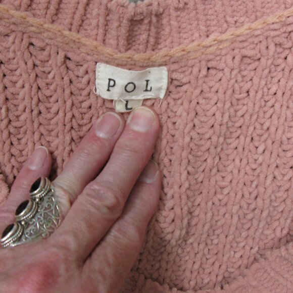 POL Peach Chenille Short Sleeve V-Neck Boxy Sweater Size Large - Picture 5 of 5